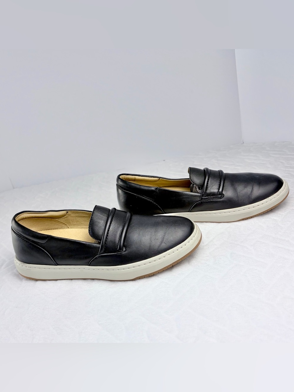 Dansko Black Leather Slip-On Loafers with White Sole